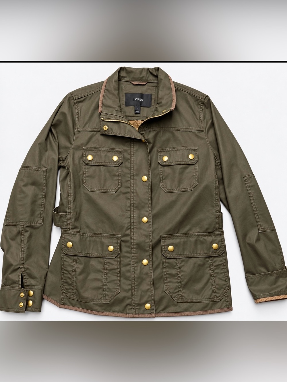 New J.Crew Olive Utility Jacket Women's M Military Field Coat Cotton 19034 waxed